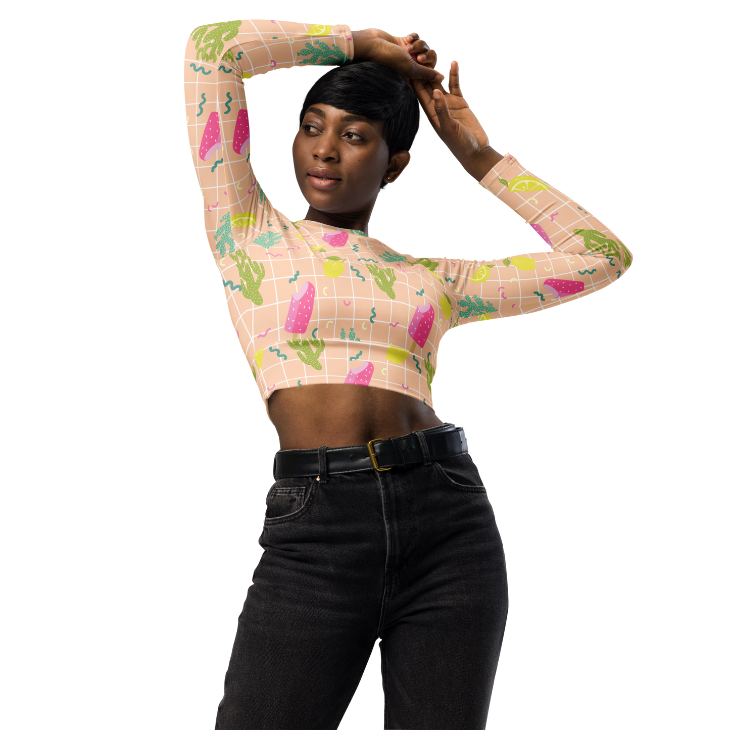 "Tropical Fun" Recycled Long-Sleeve Crop Top