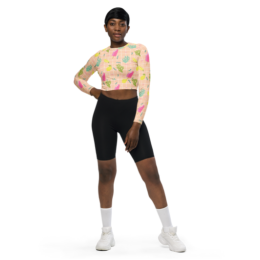 "Tropical Fun" Recycled Long-Sleeve Crop Top